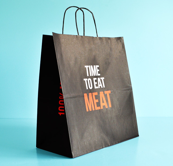 custom printed black paper bag with twisted handles