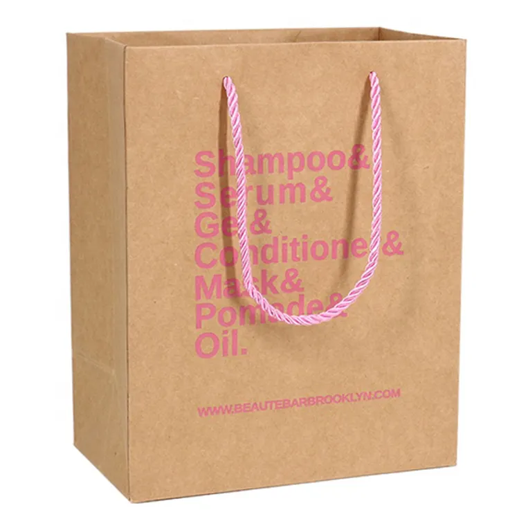 kraft recyclable paper bag with pink print