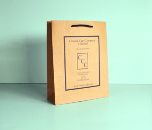 large brown paper bag with black rope handle