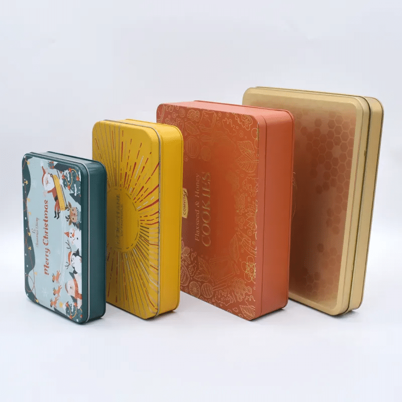 multiple size tins for products printed with design