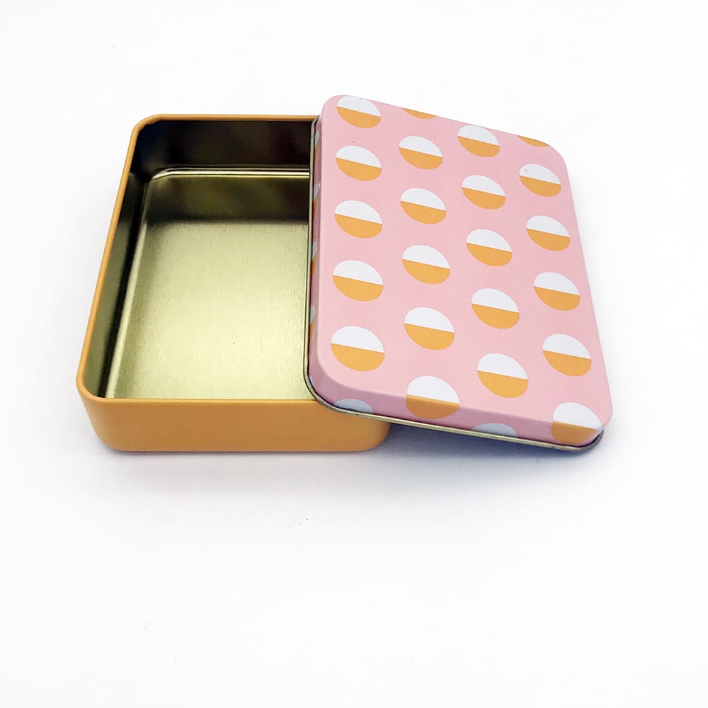 Custom printed metal tin with gold interior
