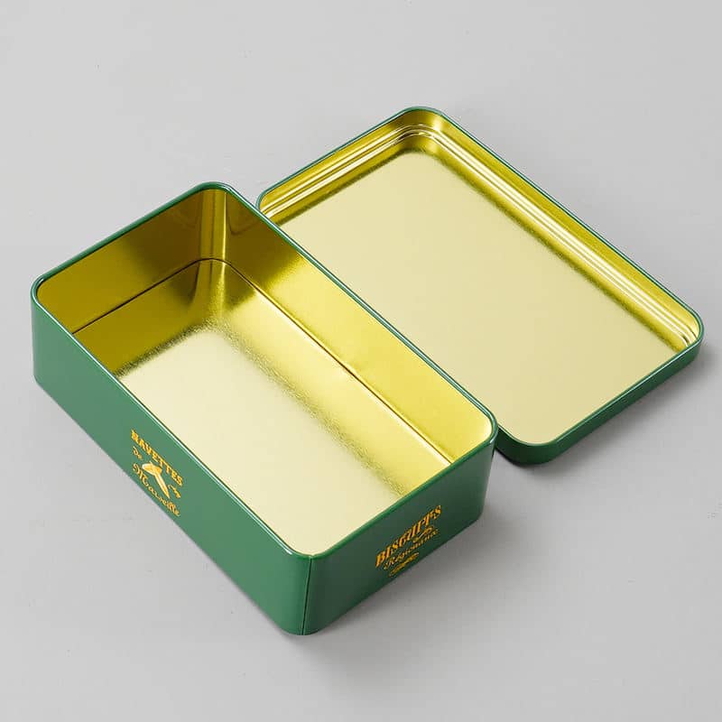 Printed rectangular tin with gold interior