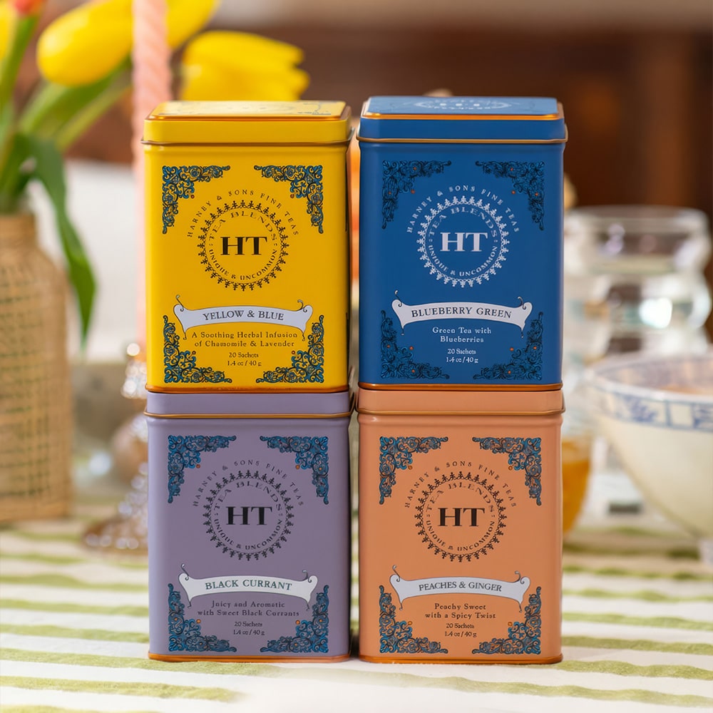Printed tins for tea, custom colours