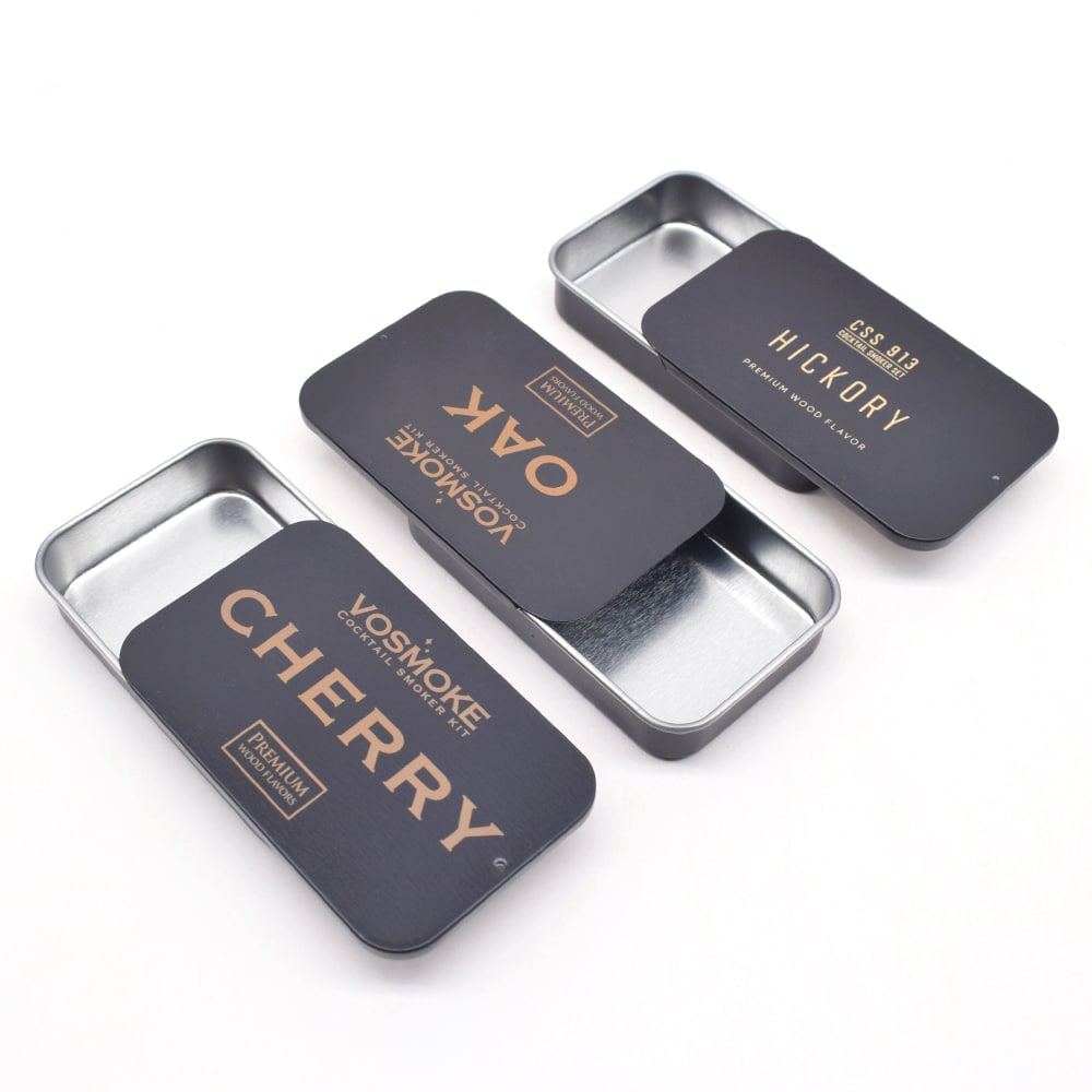 custom printed black sliding lid tins