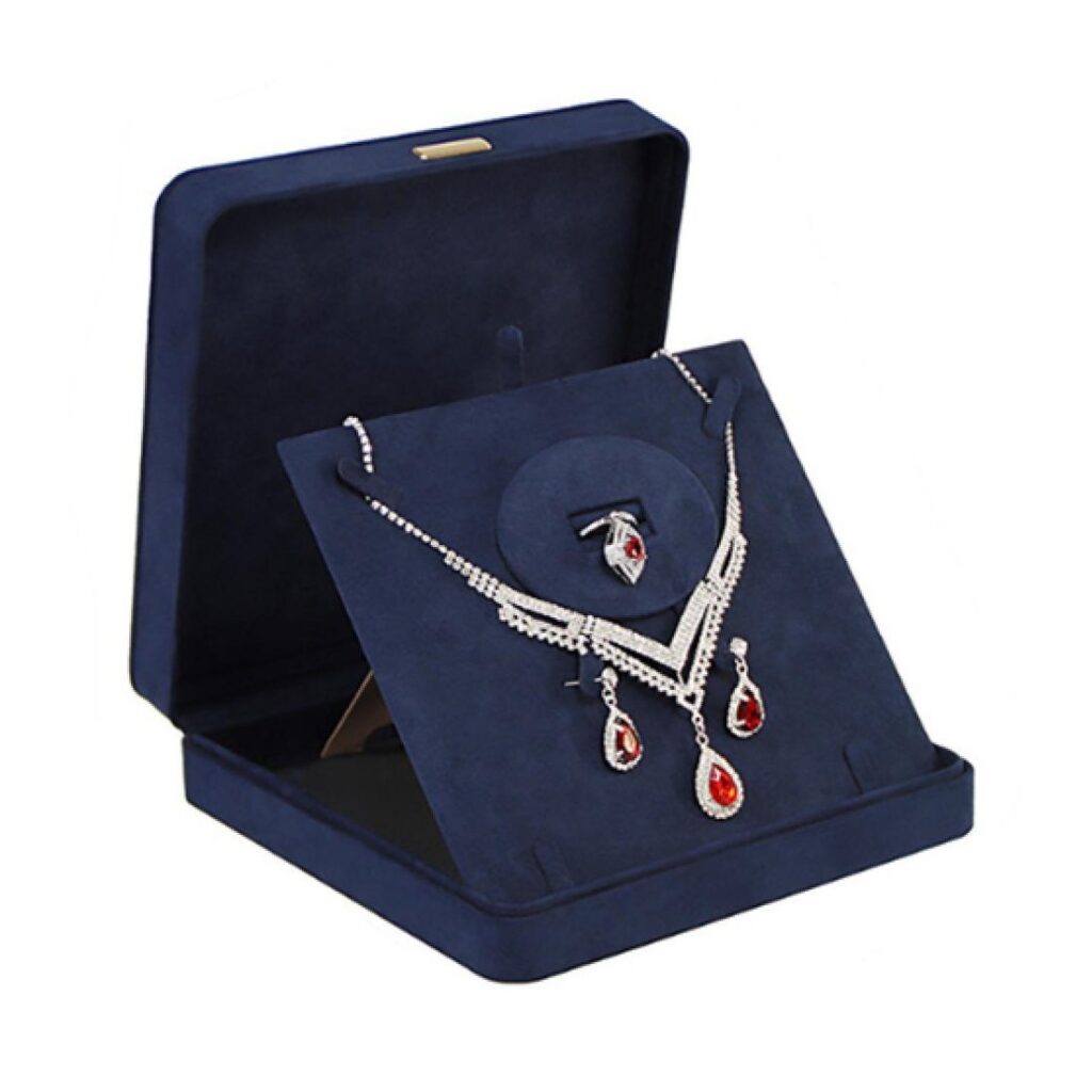 Custom navy microfibre jewellery set box