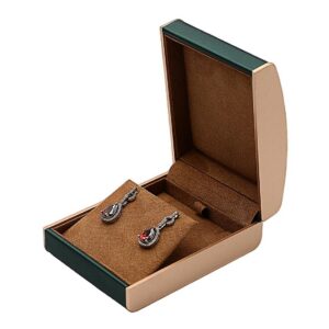 Custom green and tan leather earring box
