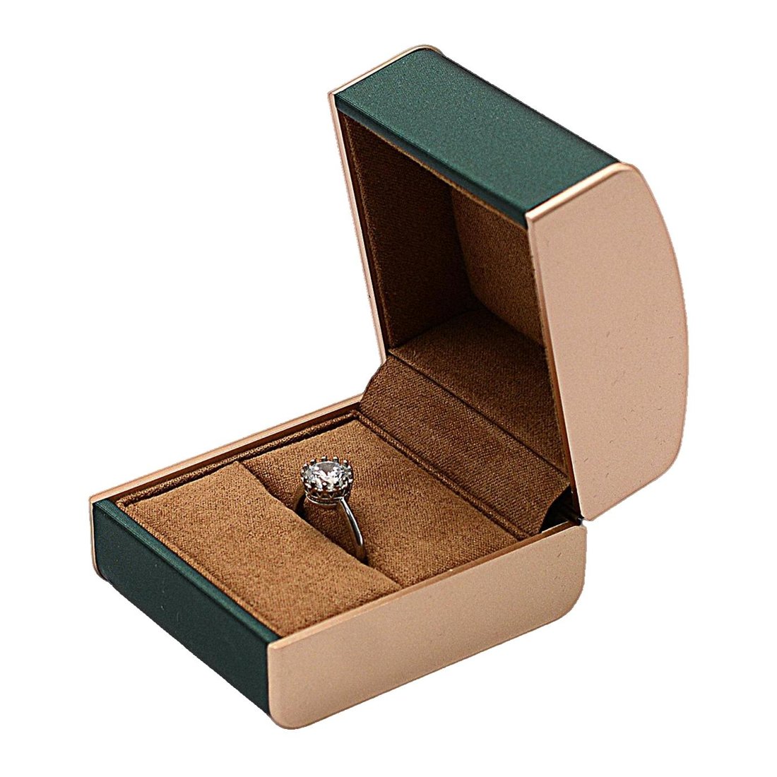 Custom green tan leather ring box