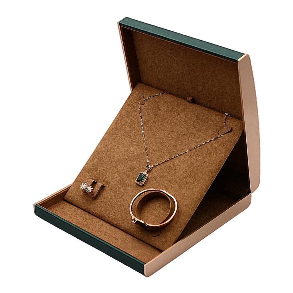 Custom green tan leather gift set box