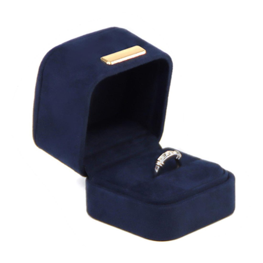 Custom navy microfibre ring box